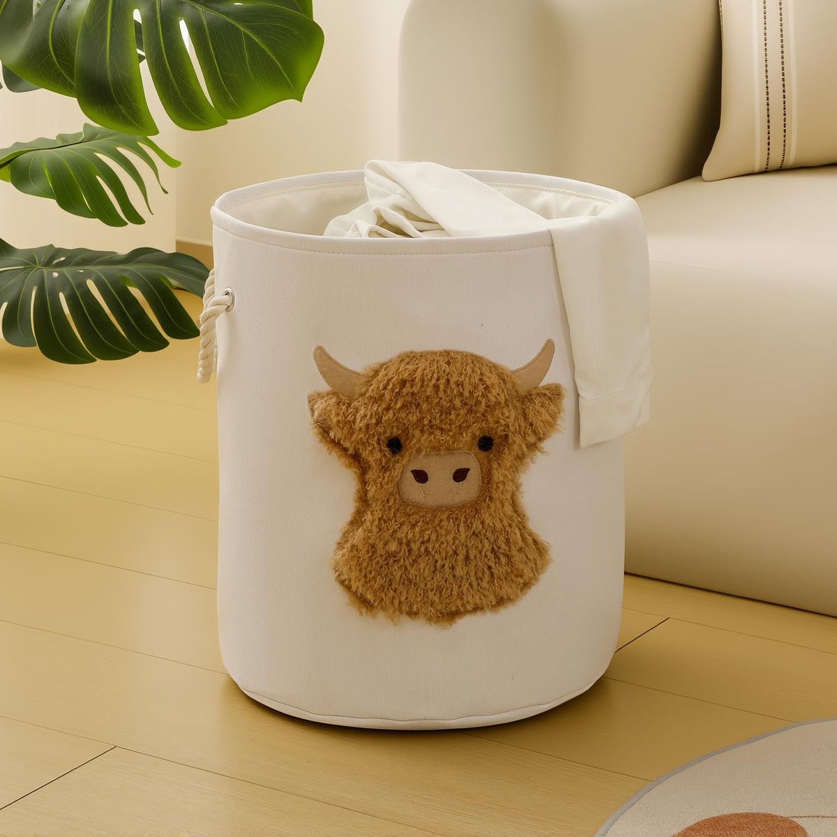 Kids Laundry Basket Baby Hamper , 58L Large Dirty Clothes Hampers with Drawstring Closure, Highland Cow Baby Stuff