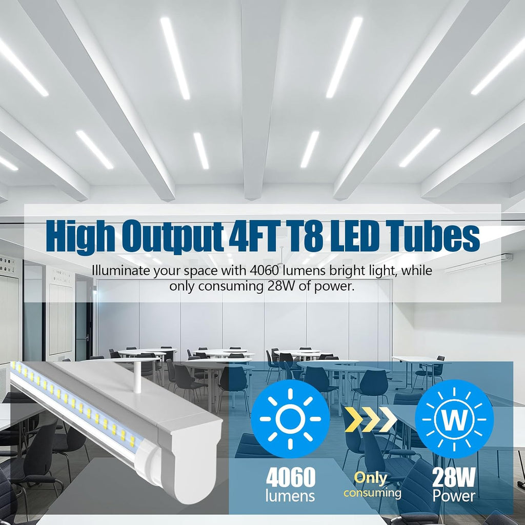4FT LED T8 Type A+B Tube Lights, 28W(80W Equivalent), 4060LM, 6500K