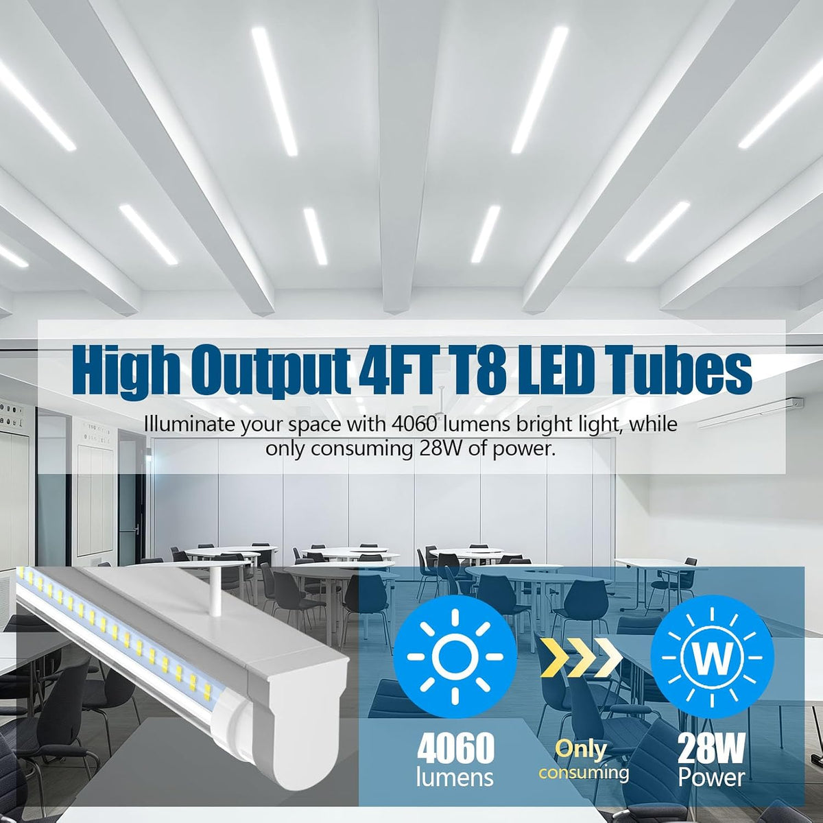 4FT LED T8 Type A+B Tube Lights, 28W(80W Equivalent), 4060LM, 6500K