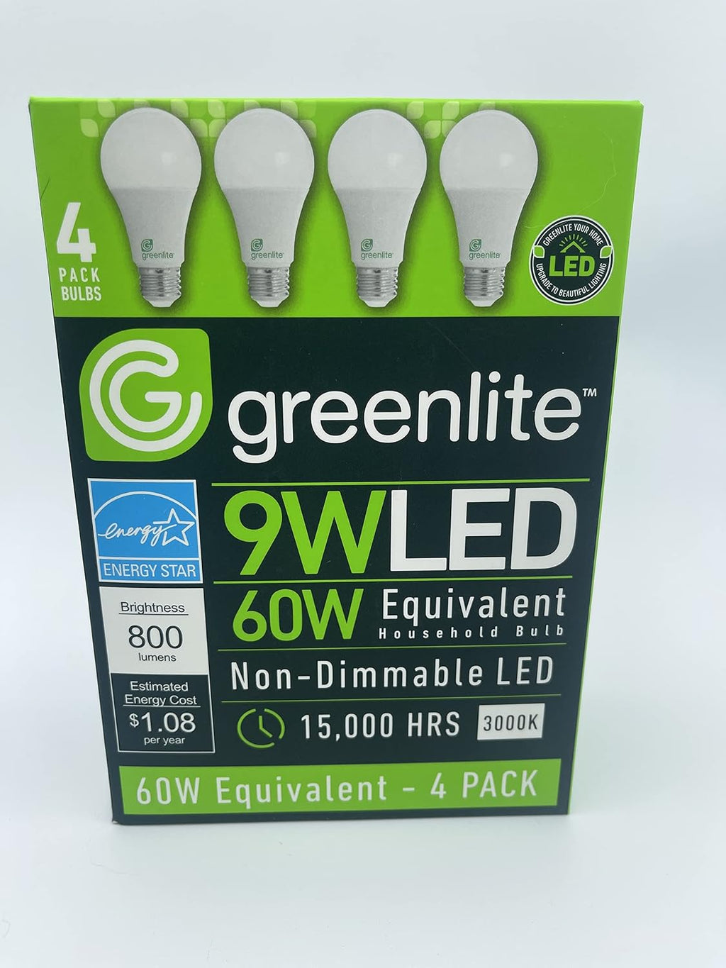 4 Pack 9W LED 60W Equivalent, Non-Dimmable Light Bulb