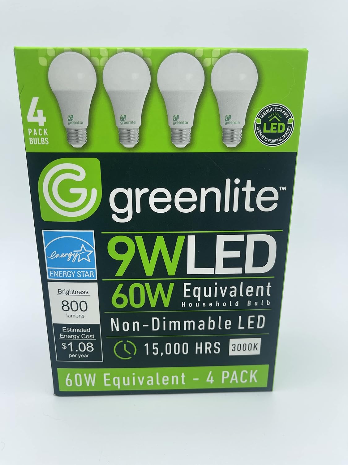 4 Pack 9W LED 60W Equivalent, Non-Dimmable Light Bulb