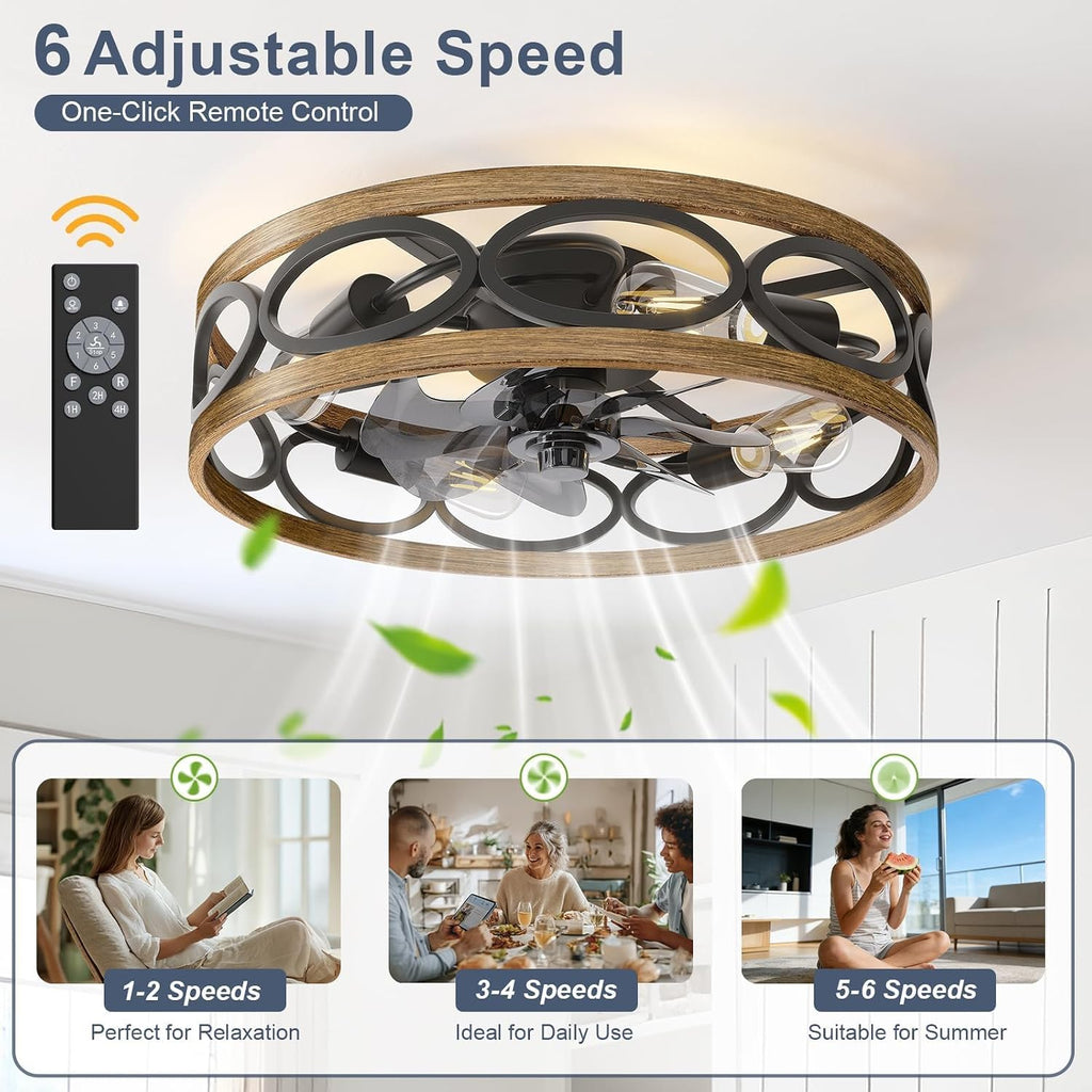 20" Flush Mount Caged Ceiling Fan with Light & Remote
