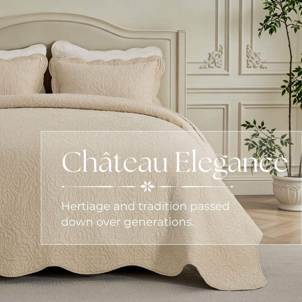 100% Cotton Sateen Quilt Set | Silky Soft & Breathable | Elegant Medallion Damask Pattern | Lightweight Cotton Fill