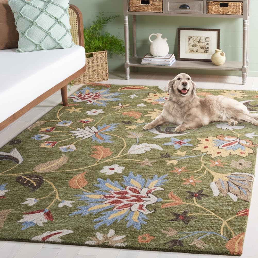 Area Rug - Jardin - Large - Green & Blue, Handmade Wool