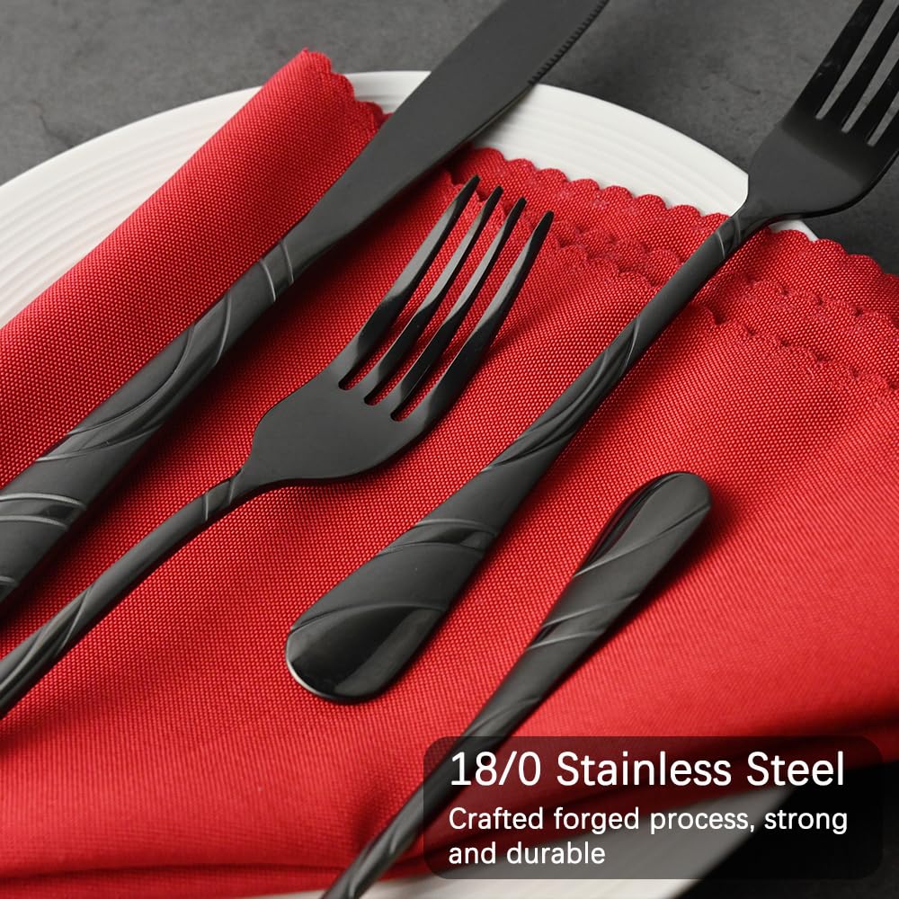 Black Silverware Set for 12, 60-Piece 18/0 Stainless Steel Utensils
