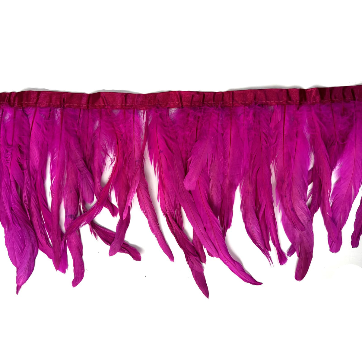 8-10" Rooster Hackle Feather Fringe Trim, Sewing Craft Feather for DIY Decorations-Fuchisa - 2 Yards