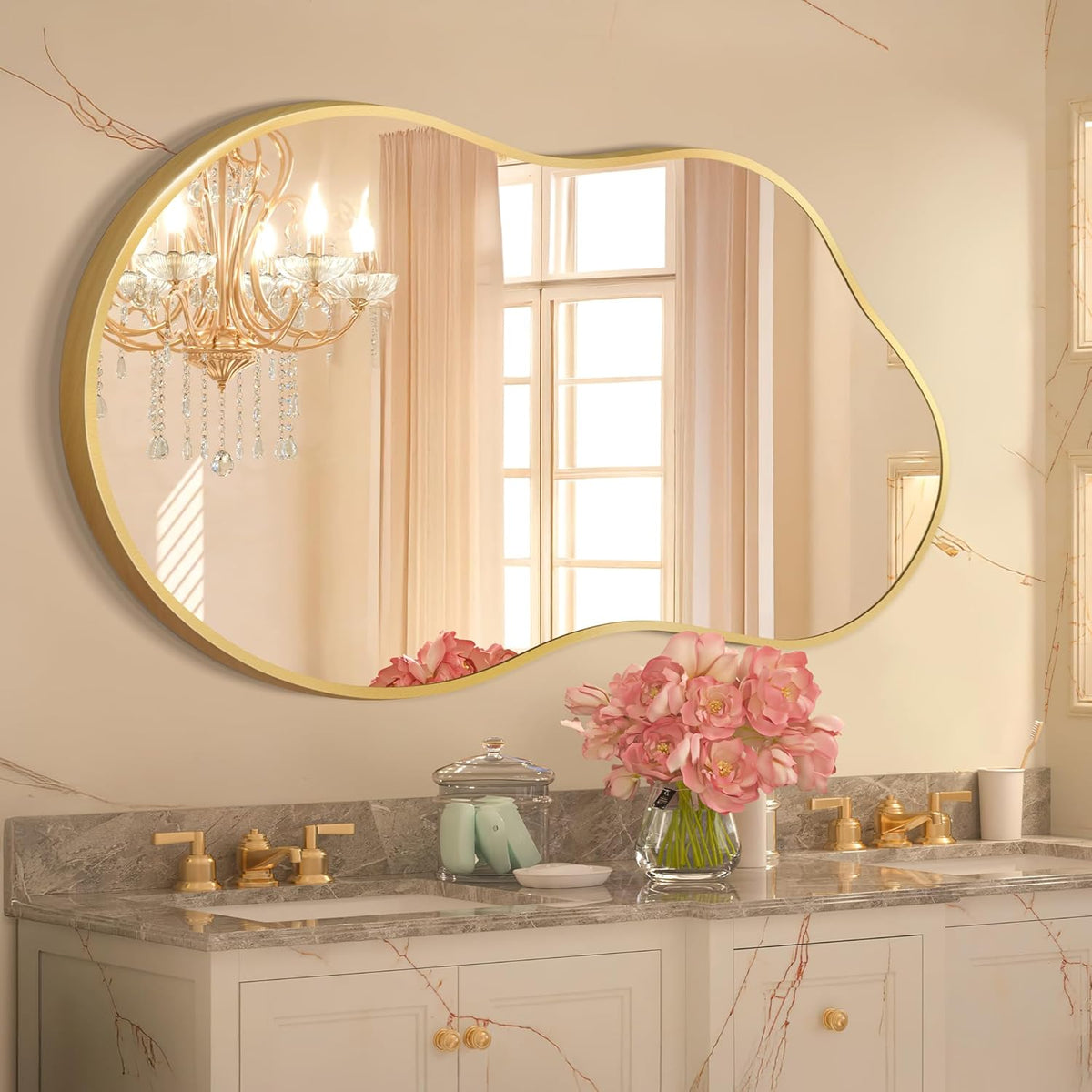 Irregular Wall Mirror - Wall Mirrors Decorative 20"x36" Gold Asymmetrical Mirror Tempered Glass Aviation Aluminum