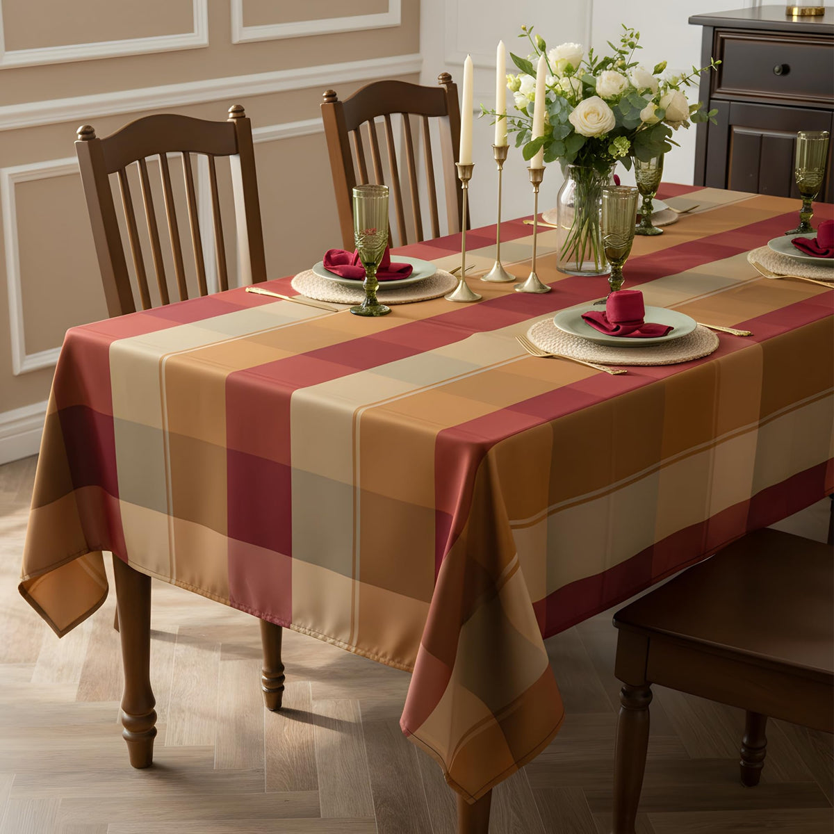 Rectangle Plaid Tablecloth for Thanksgiving, 60x84 inches