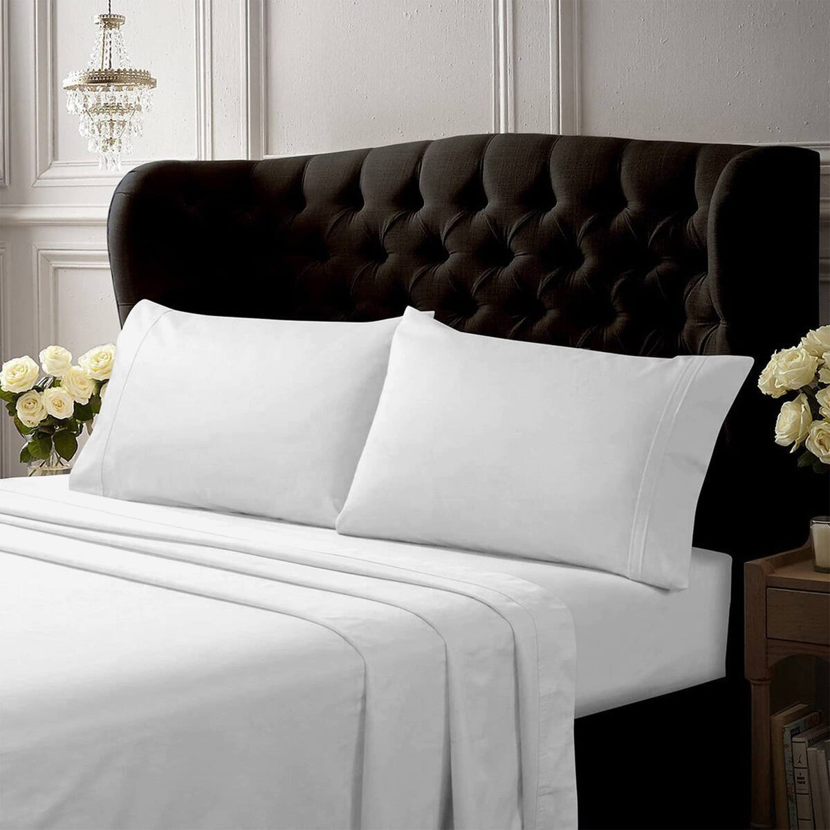 Cal King Cotton Percale Deep Pocket Sheet Set, White
