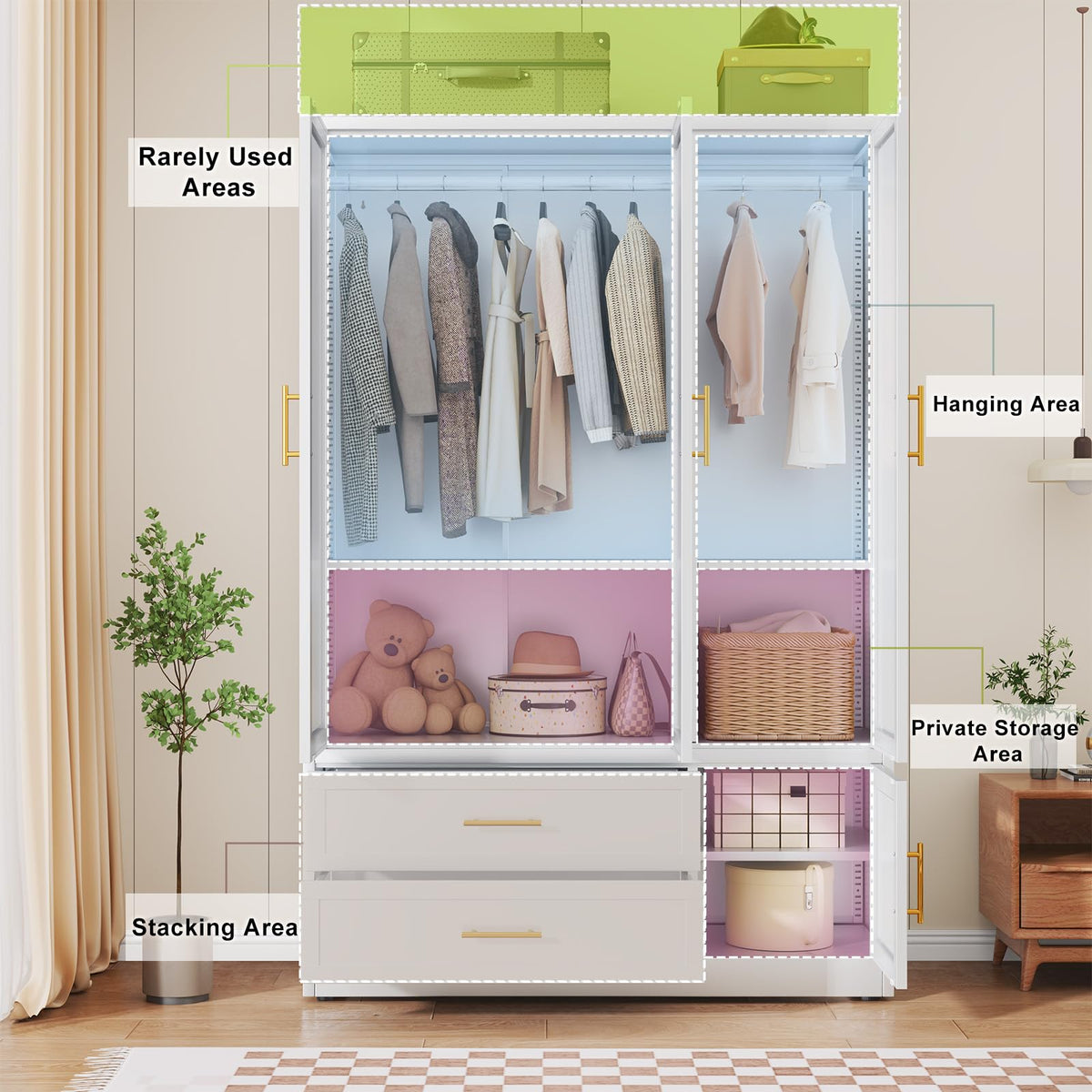 Metal Armoire Wardrobe Closet, 70.5" Bedroom Clothing Storage Cabinet
