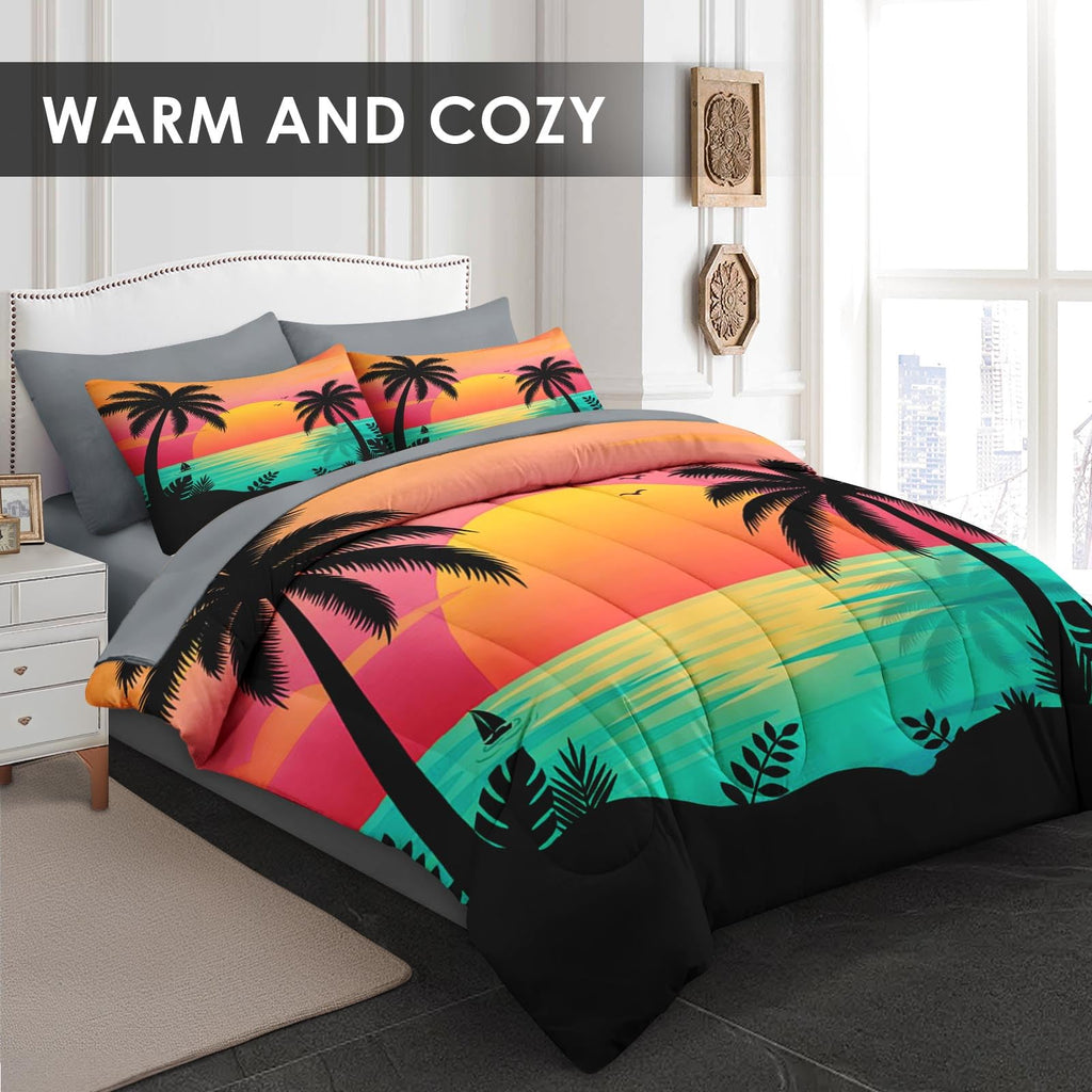 Comforter Set with Sheets, 5 Pieces Beach Sunset Bedding