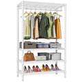 V1 4-Tier Clothes Rack with Hanging Rod, Freestanding Closet, White