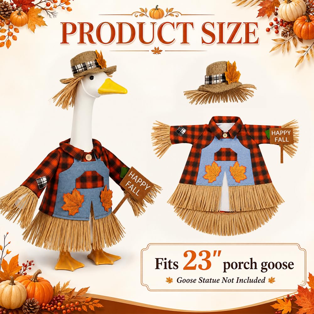 Fall Goose Outfit Scarecrow Porch Goose Clothes for Outdoor Lawn Decor