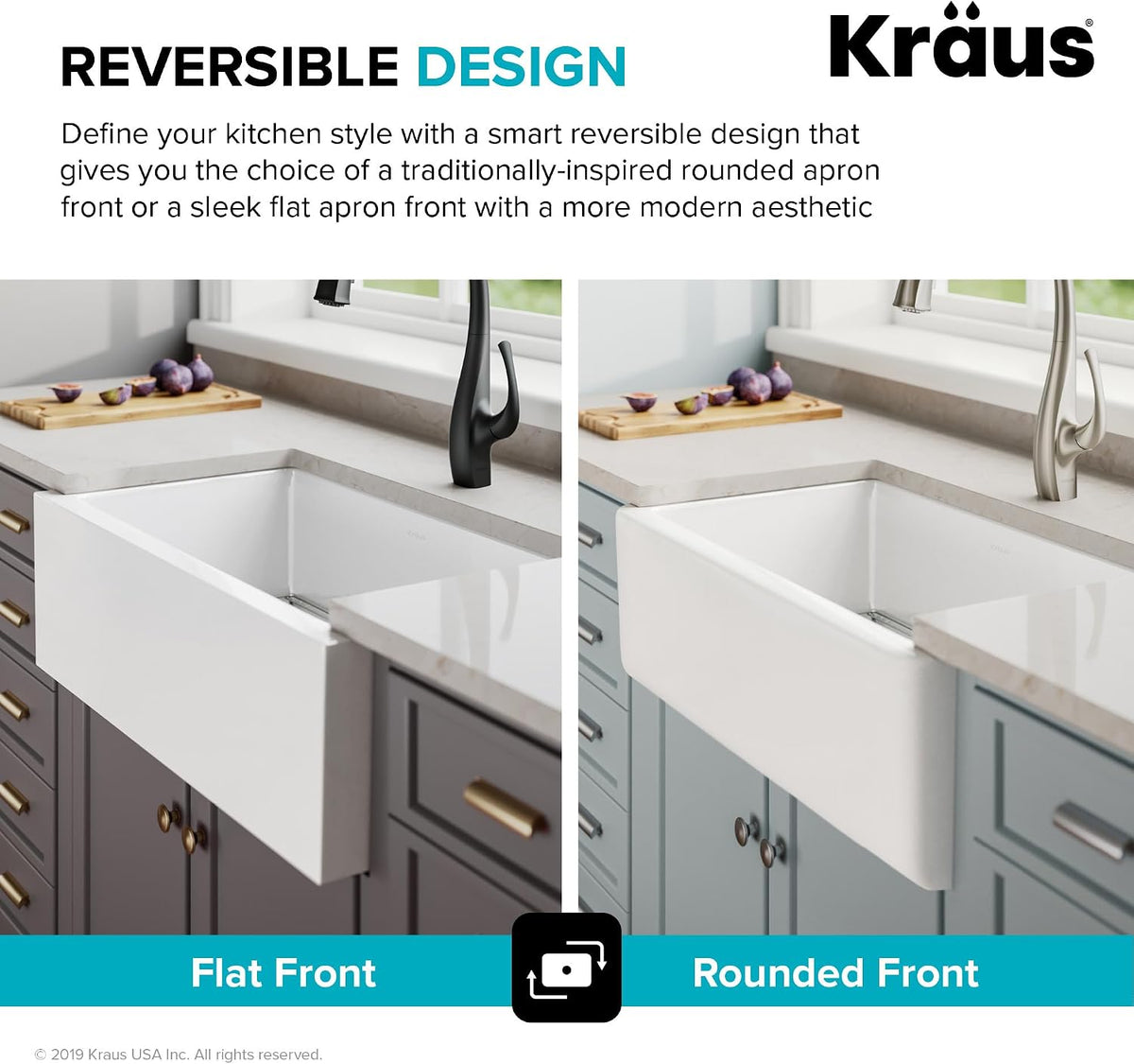 KFR1-33GWH Turino Reversible 33-inch Fireclay Farmhouse Flat Apron Front Single Bowl Kitchen Sink with Bottom Grid in