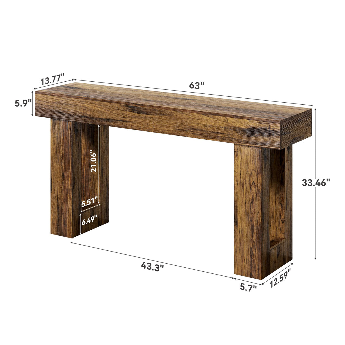 63 Inches Long Sofa Table, Industrial Console Table, Wooden Sofa Table, Behind Couch Table, Rectangle Hallway Foyer