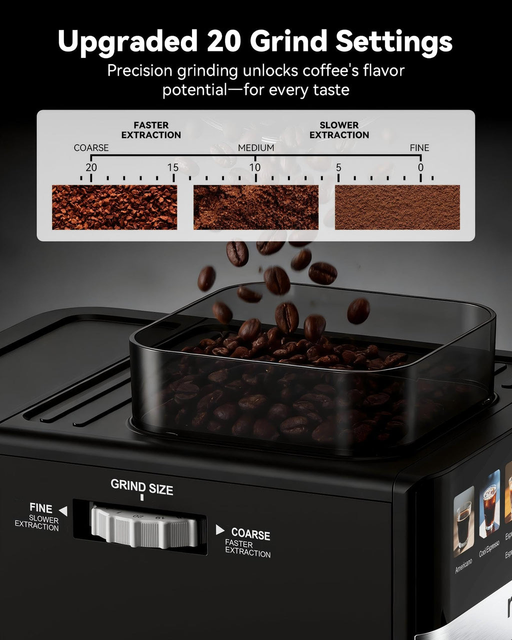 Espresso Machine with Grinder, 20 Bar Coffee Maker with Milk Frother