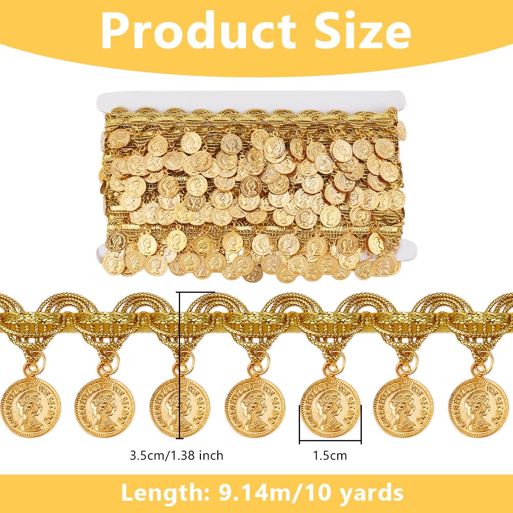 Gold Coin Shape Sequin Tassel Trim 1.4 Inch Width Sequins Tassels Lace Ribbon Fringe Sequins Lace Tassel - 10 Yards