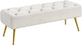 45in Boucle Ottoman Bench End of Bed, Ivory | Tufted Upholstered Bench Seat, Bed Bench with Tapered Gold Metal Legs
