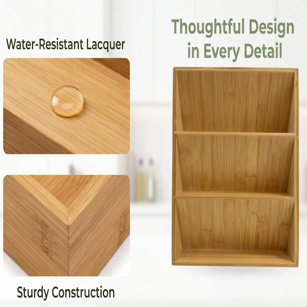 Spice Drawer Organizer for Cabinet, 3 Tier Bamboo Spice Rack Tray for Drawer, Kitchen Seasoning Organizer