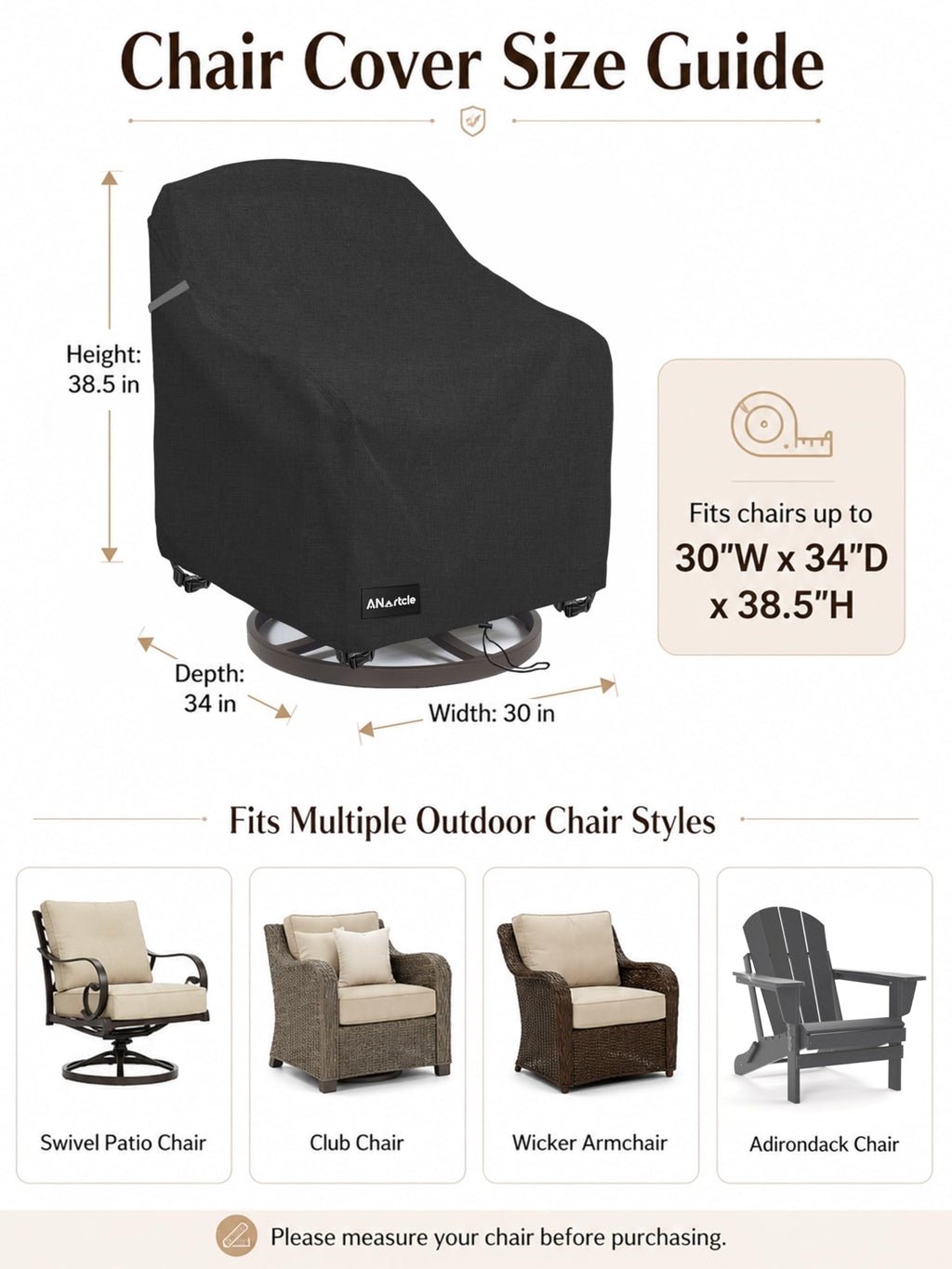 Swivel 2 Pack, Waterproof Heavy Duty Outdoor Chair Covers, Patio Swivel Chair Covers for Outdoor Furniture (30 W x 34 D