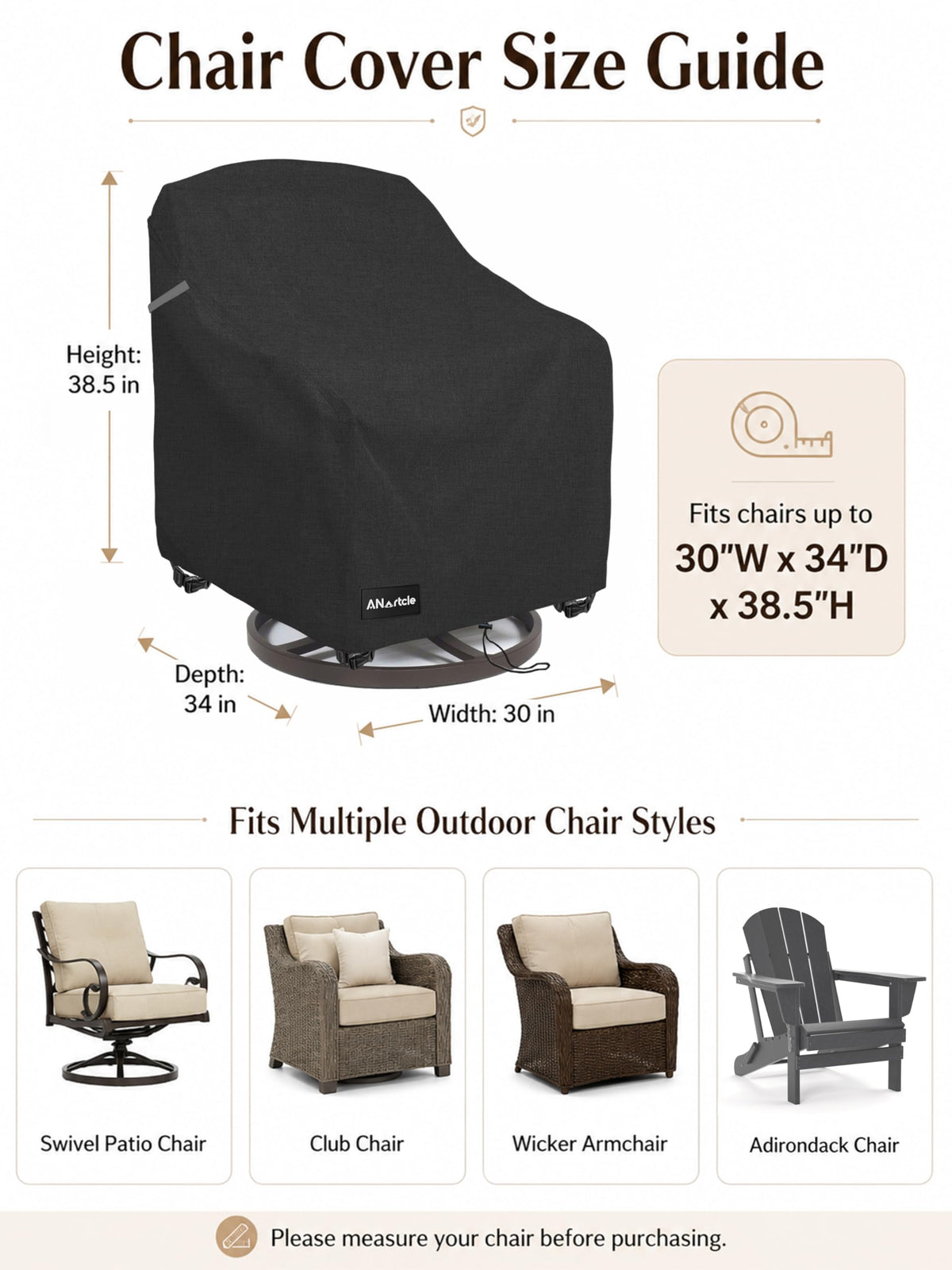 Swivel 2 Pack, Waterproof Heavy Duty Outdoor Chair Covers, Patio Swivel Chair Covers for Outdoor Furniture (30 W x 34 D