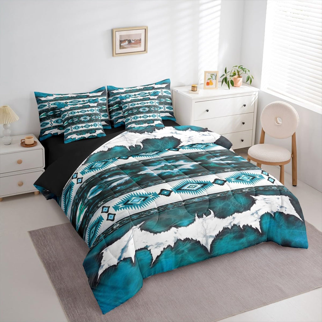 Western Aztec Twin Comforter Set with Sheets Cowhide Cow Print Vintage Animal Retro Fur 7 Pieces Bedding Set Boho