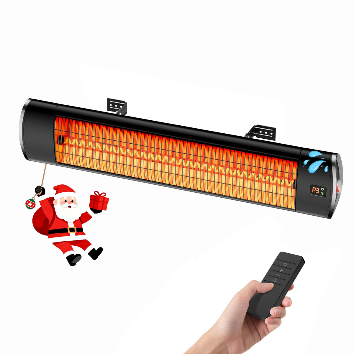 Wall-Mounted Electric Patio Heater for Outdoor, 1500W Infrared 3 Heat Levels, 24H Timers, 1s Heating Carbon Fiber