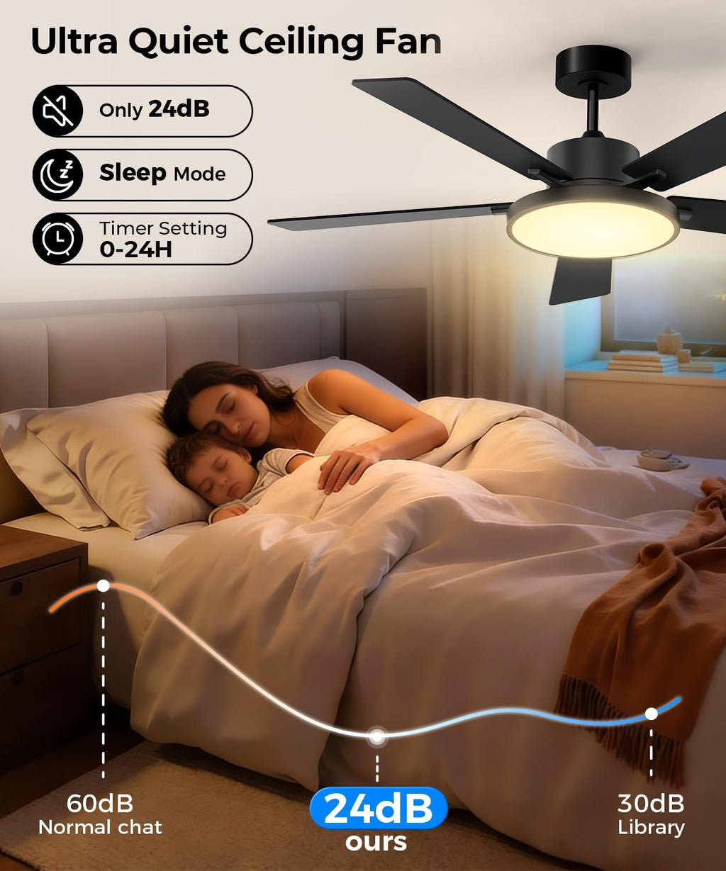 52" Smart Flush Mount Ceiling Fan with Light & Remote