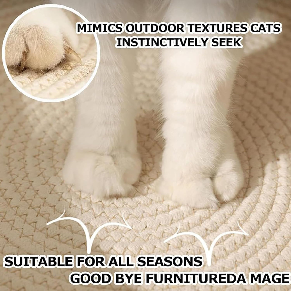 Instinct Basket, Stimuli Handwoven cat Basket Rope Cotton with Cushion, Eliminates Bed Rejection Round Pet Basket