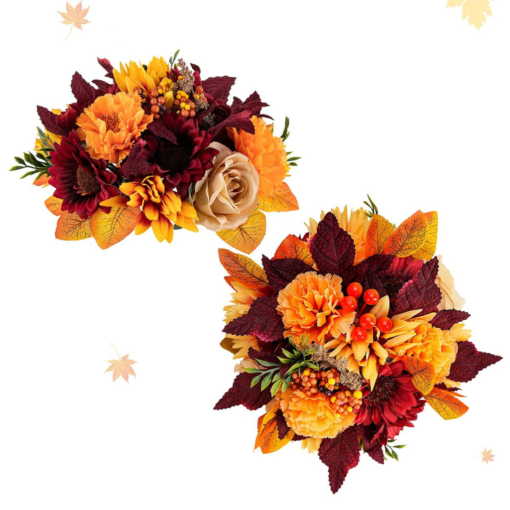 Fall Centerpieces for Tables Decorations, 2 Pcs, Red and Orange