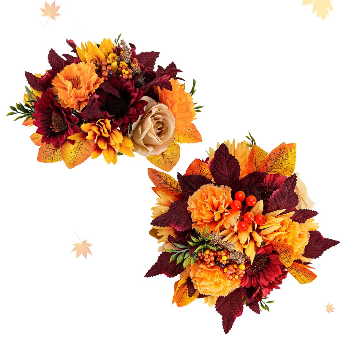 Fall Centerpieces for Tables Decorations, 2 Pcs, Red and Orange