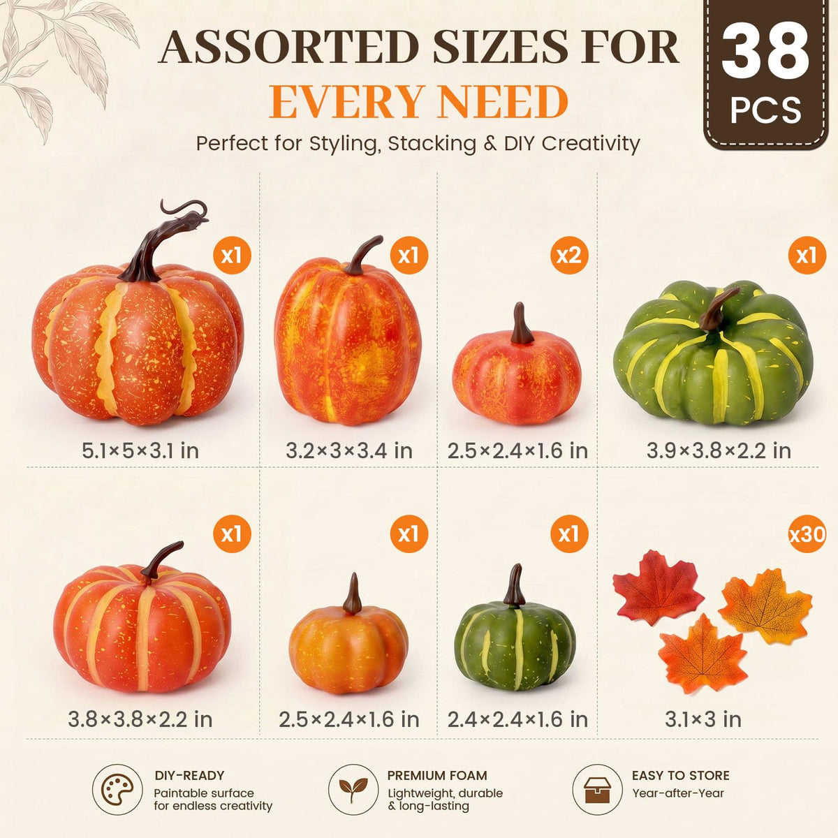 38 PCS Fake Pumpkin for Decorating, Fall Decorations