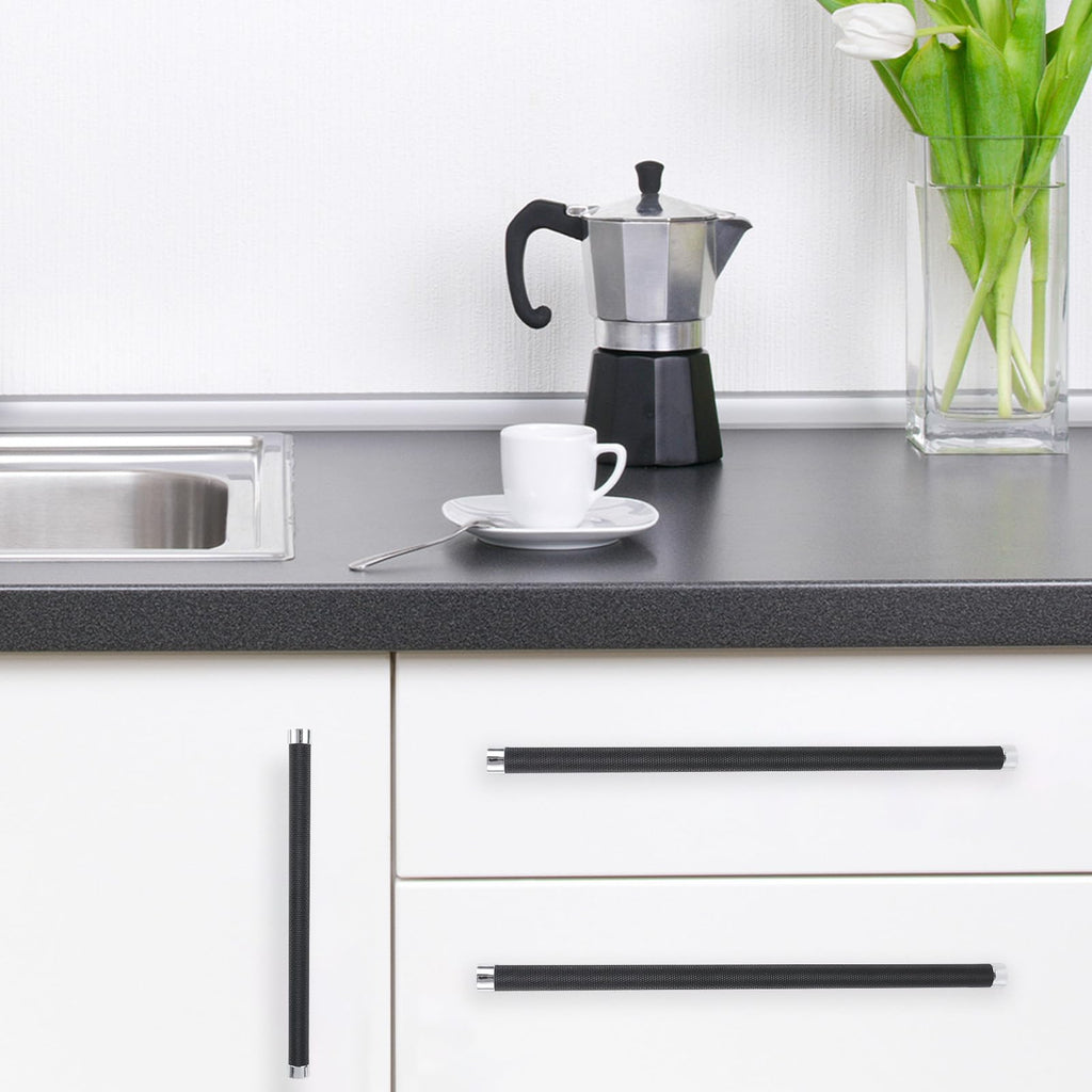 6 Pack 12-5/8 Inch(320mm) Matte Black and Polished Chrome Kitchen Cabinet Handles Knurled Cabinet Pulls Black Drawer