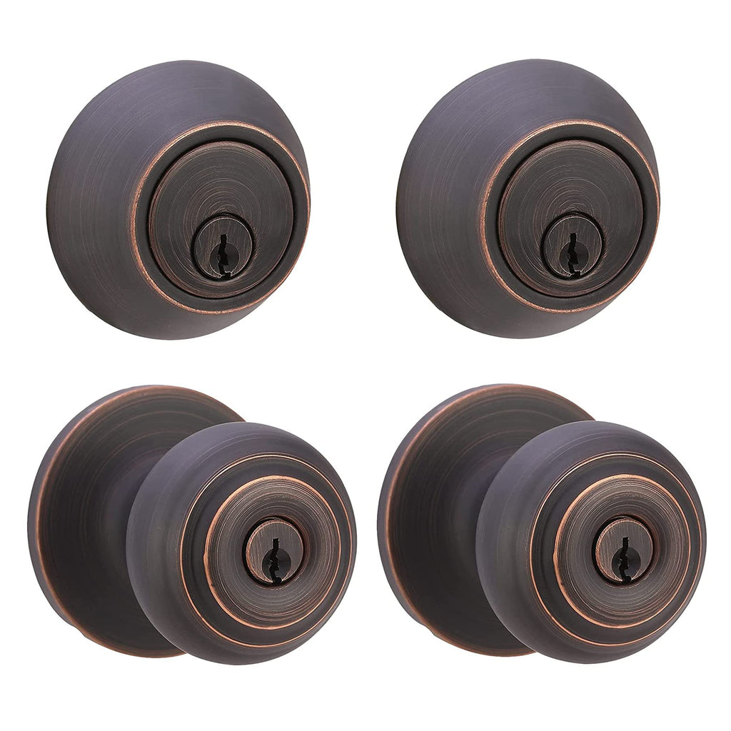Keyed Alike Exterior Knob with Key Lock and Deadbolt, Classic, Oil Rubbed Bronze, Set of 2