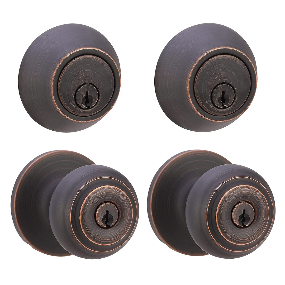Keyed Alike Exterior Knob with Key Lock and Deadbolt, Classic, Oil Rubbed Bronze, Set of 2