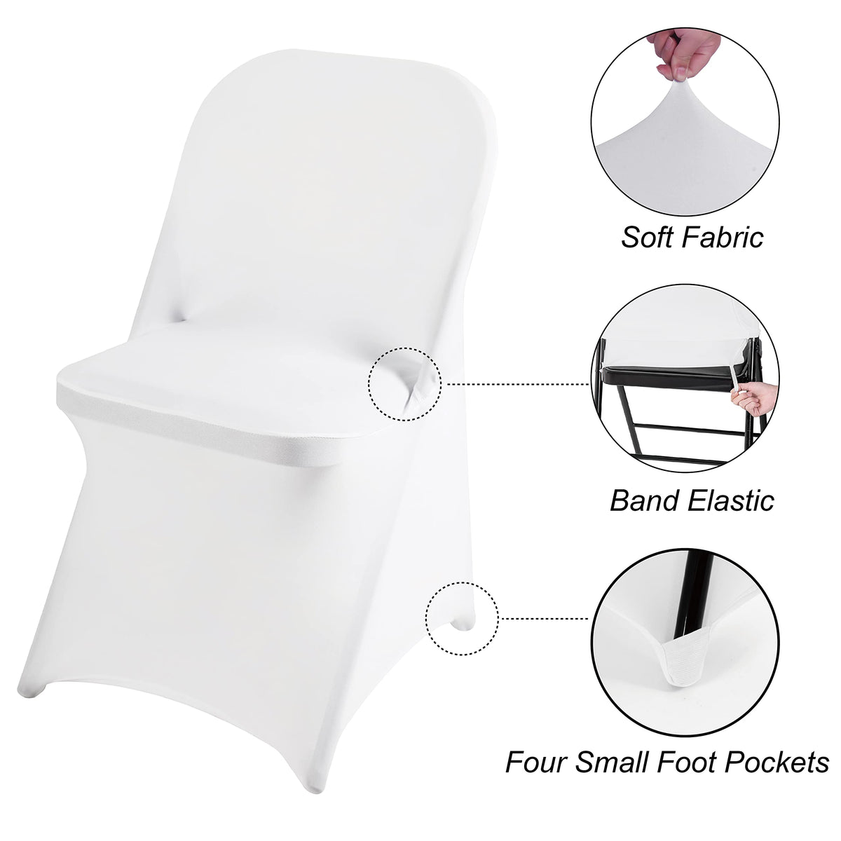 12 Pack White Spandex Folding Waterproof Chair Cover, Stretch Chair Cover Protector for Wedding, Party, Dining