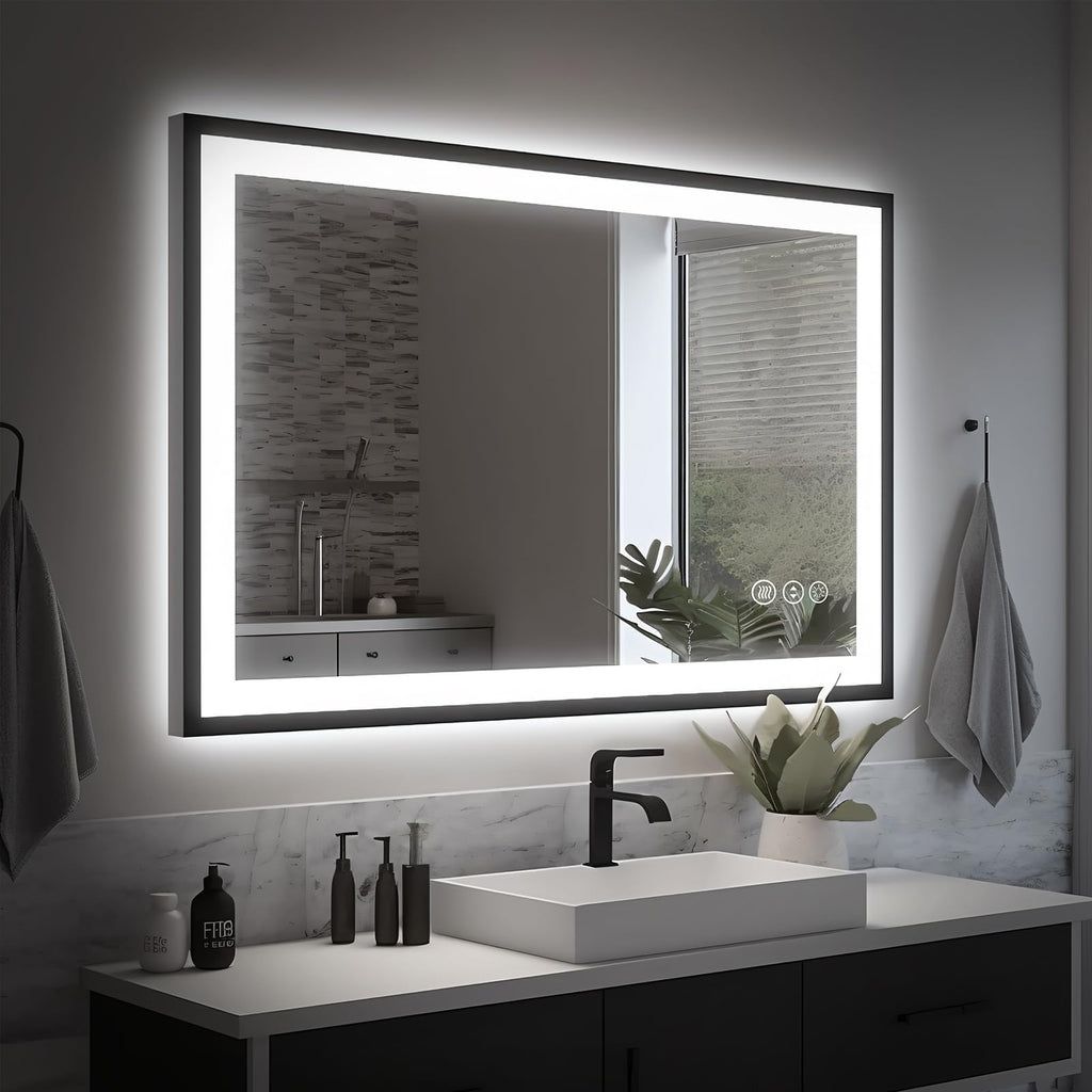 40x24 LED Bathroom Mirror - Black Aluminum Framed