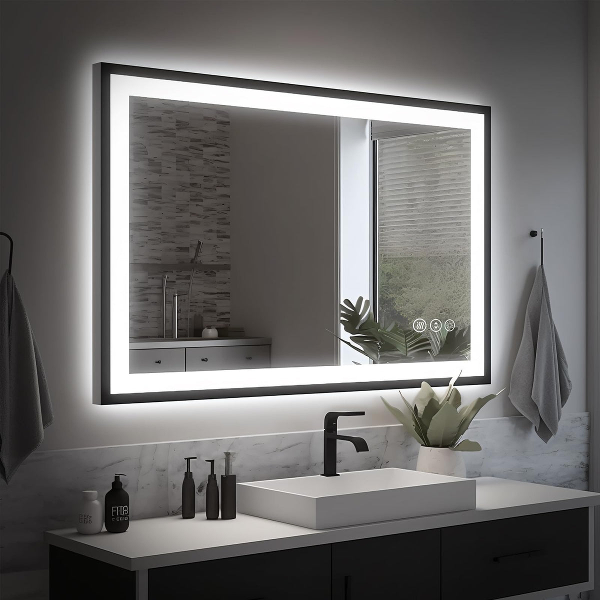 40x24 LED Bathroom Mirror - Black Aluminum Framed
