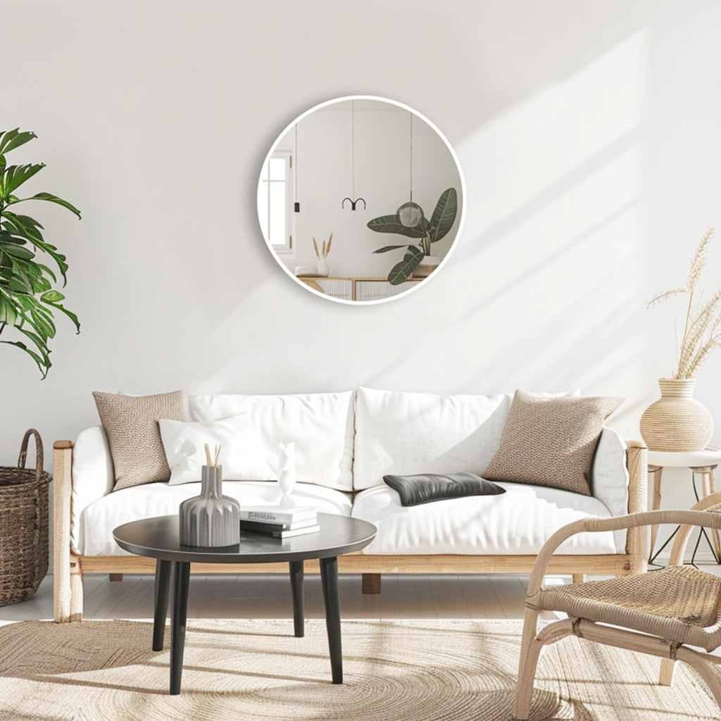 White Circle Mirror 22 inch, Round Mirror, Matte White Metal Frame