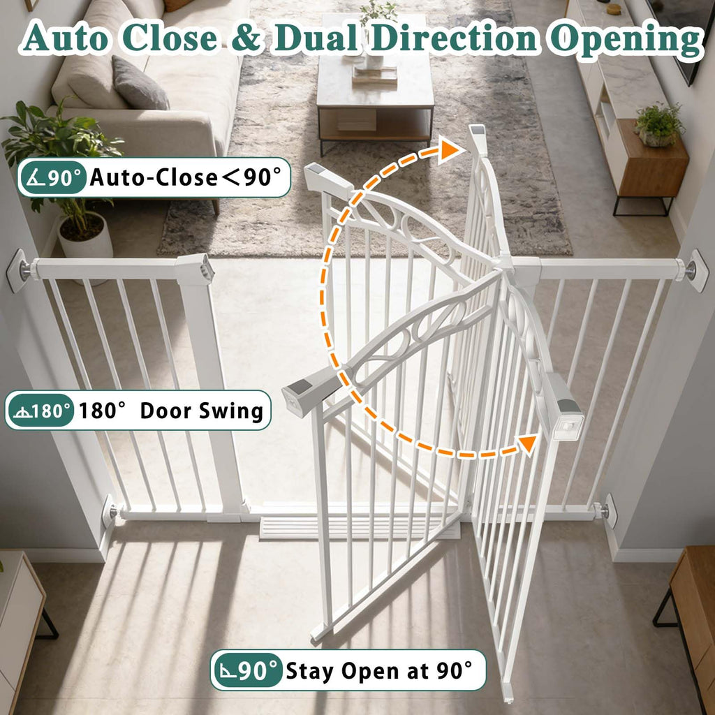 29.5"-48.8" Extra Wide Baby Gate for Stairs, Pressure Mounted Metal Long Dog Gates Indoor Doorways Walk Thru No Drill