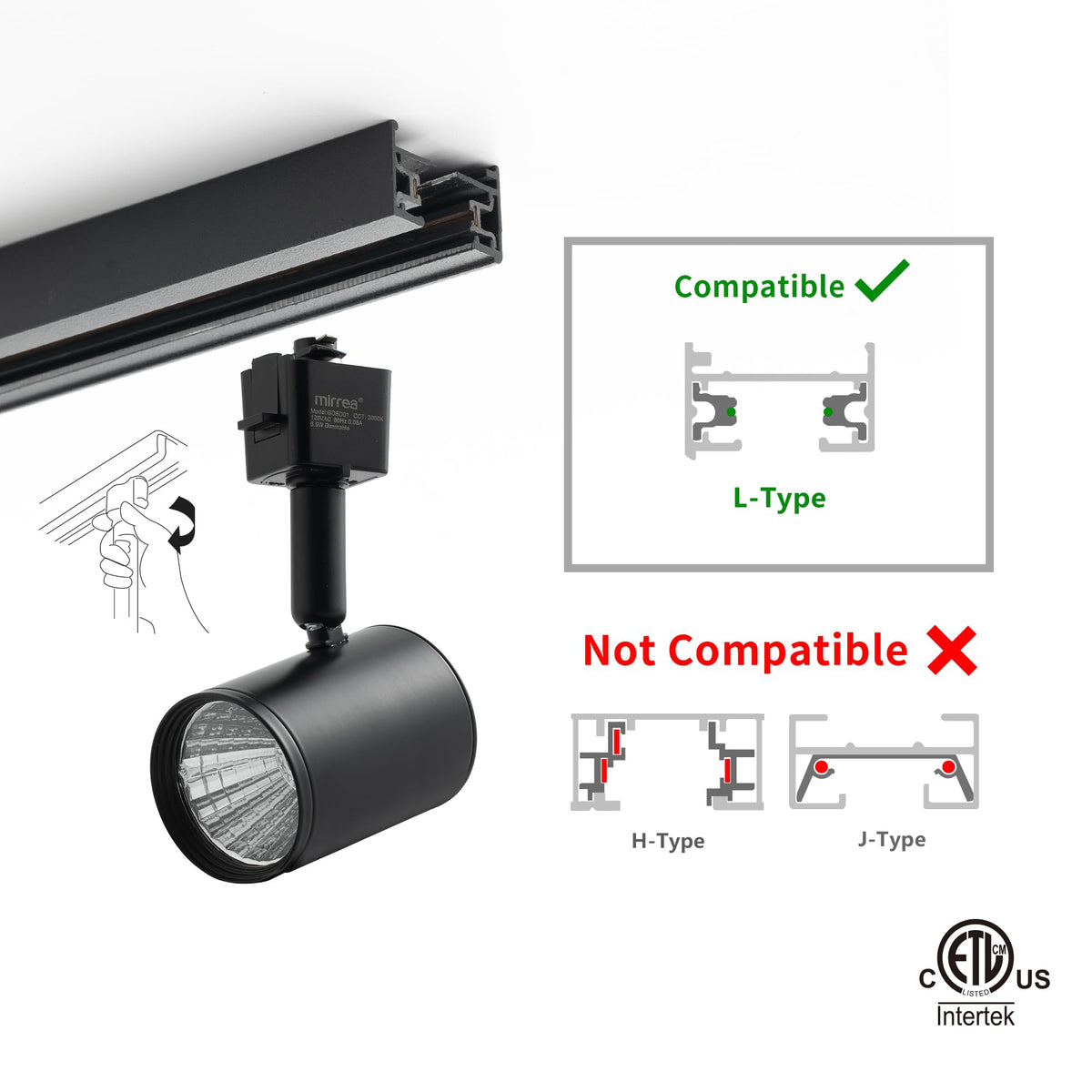 6.5W L Type LED Track Lighting Heads, Black, 3000K, 6 Pack