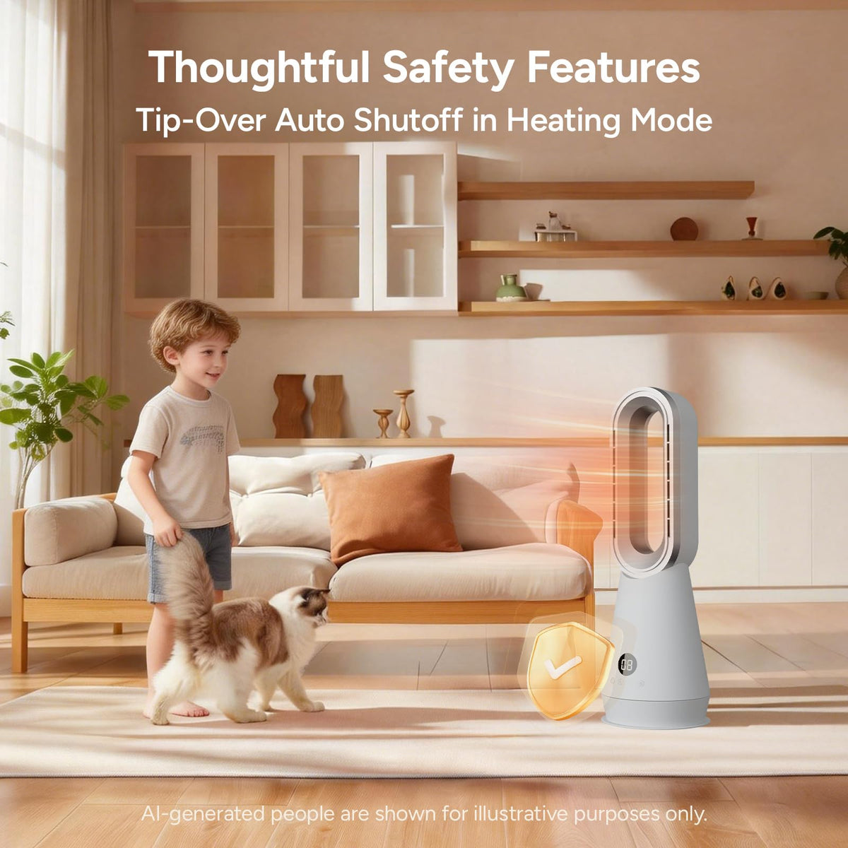 3-in-1 Bladeless Fan Combo, 22" Bladeless Tower Fan with Air Purifier, 90° Oscillating Fast Heating & Cooling, Remote