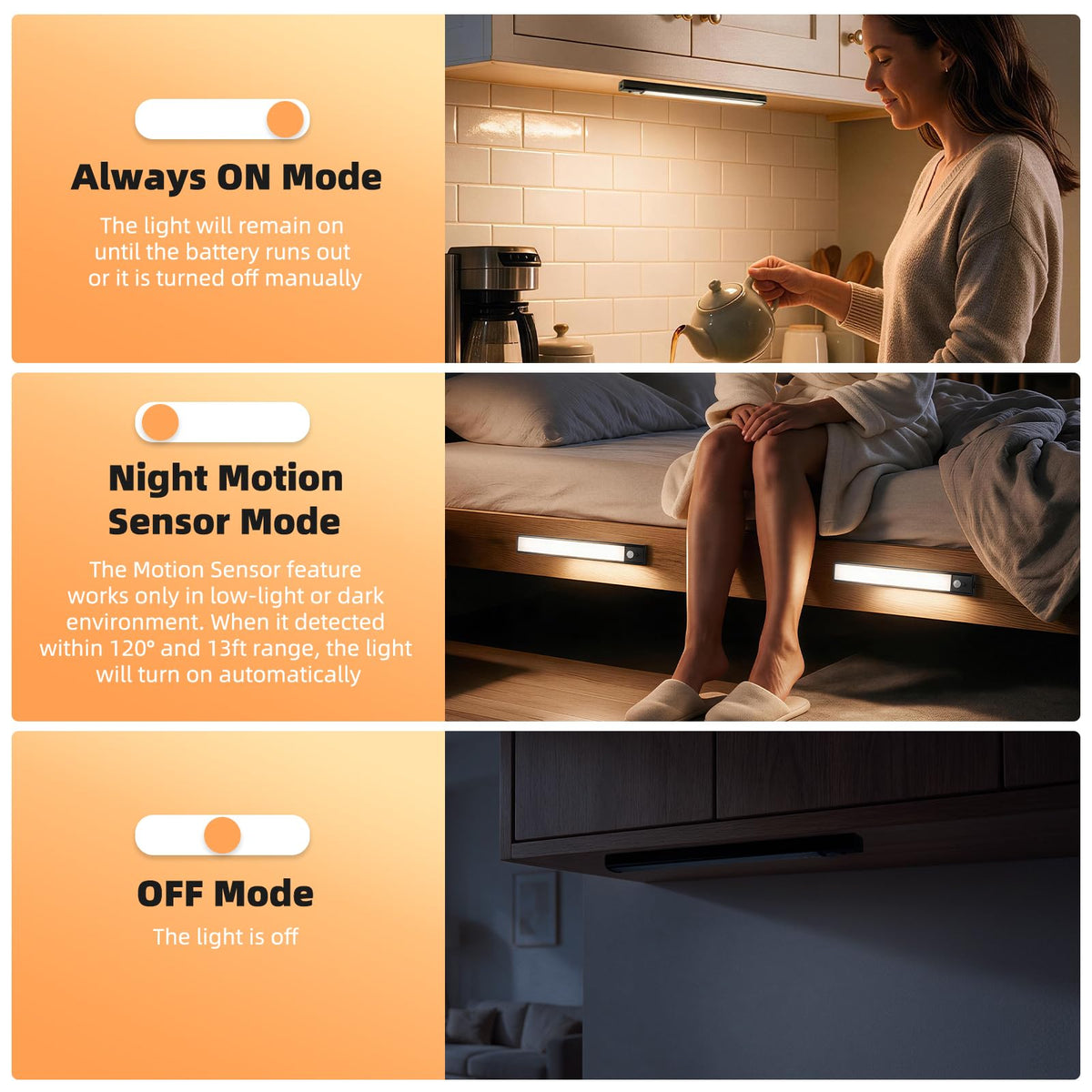 14in Under Counter Lights 8 Pack, 2200mAh Rechargeable Motion Sensor Light