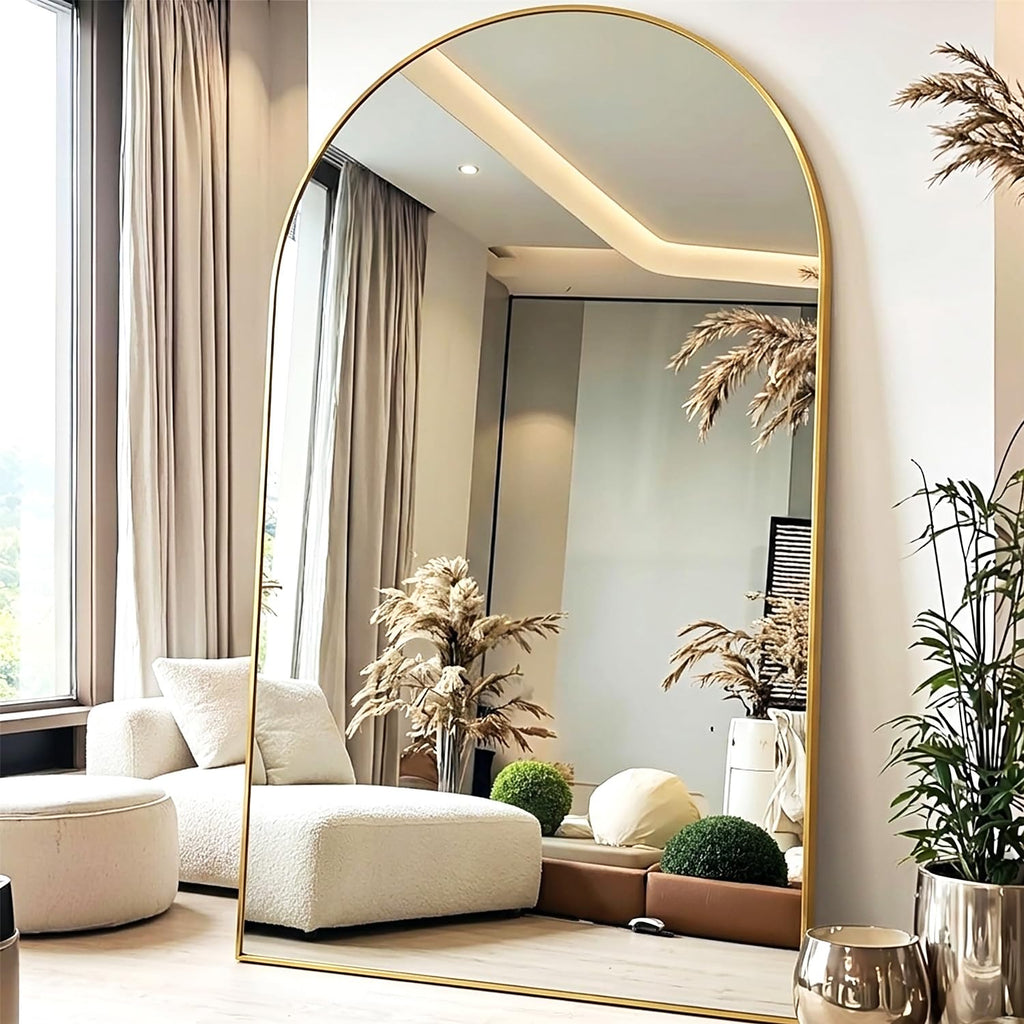 Full Length Floor Mirror, 91x46 Inch Oversized Arched Standing Mirror in Gold, Dressing Room - Elegant Freestanding