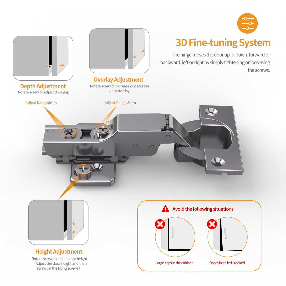 20 Pack Frameless Inset Soft Close Concealed Hinges, Black Titanium Plated, Self Closing, 105° Open Angle 3D