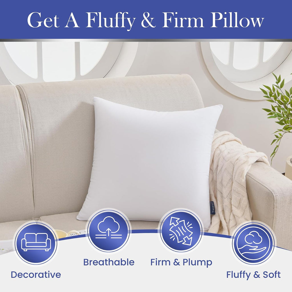 20 x 20 Throw Pillow Inserts() Firm & Fluffy Decorative Down Alternative 20 Pillows for Couch Sofa Bed Living - Set of 2