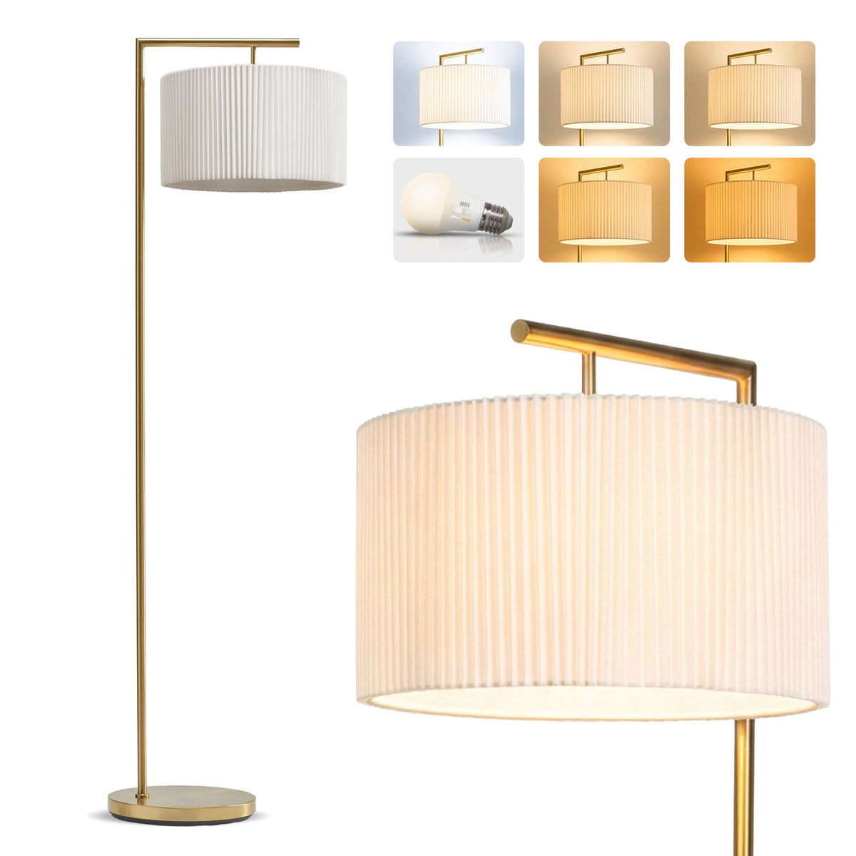 Montage Modern Floor Lamp - LED Standing Lamp with Tan Shade s & Offices - Bedroom Reading Light - Tall Corner Pole