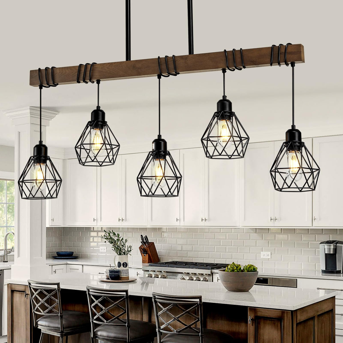Farmhouse Dining Room Light Fixture,38.1" Kitchen Island Chandelier