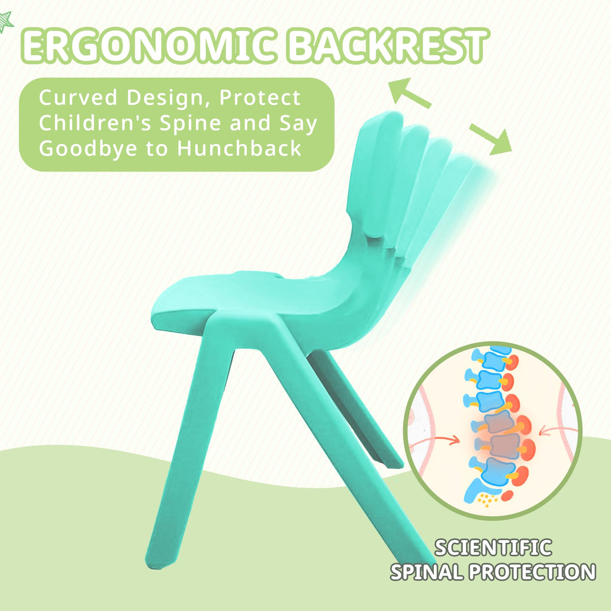 6Pcs Stackable School Chairs, Colorful Kids Plastic Chair for Toddlers with 11'' Seat, Kids Flexible Seating for