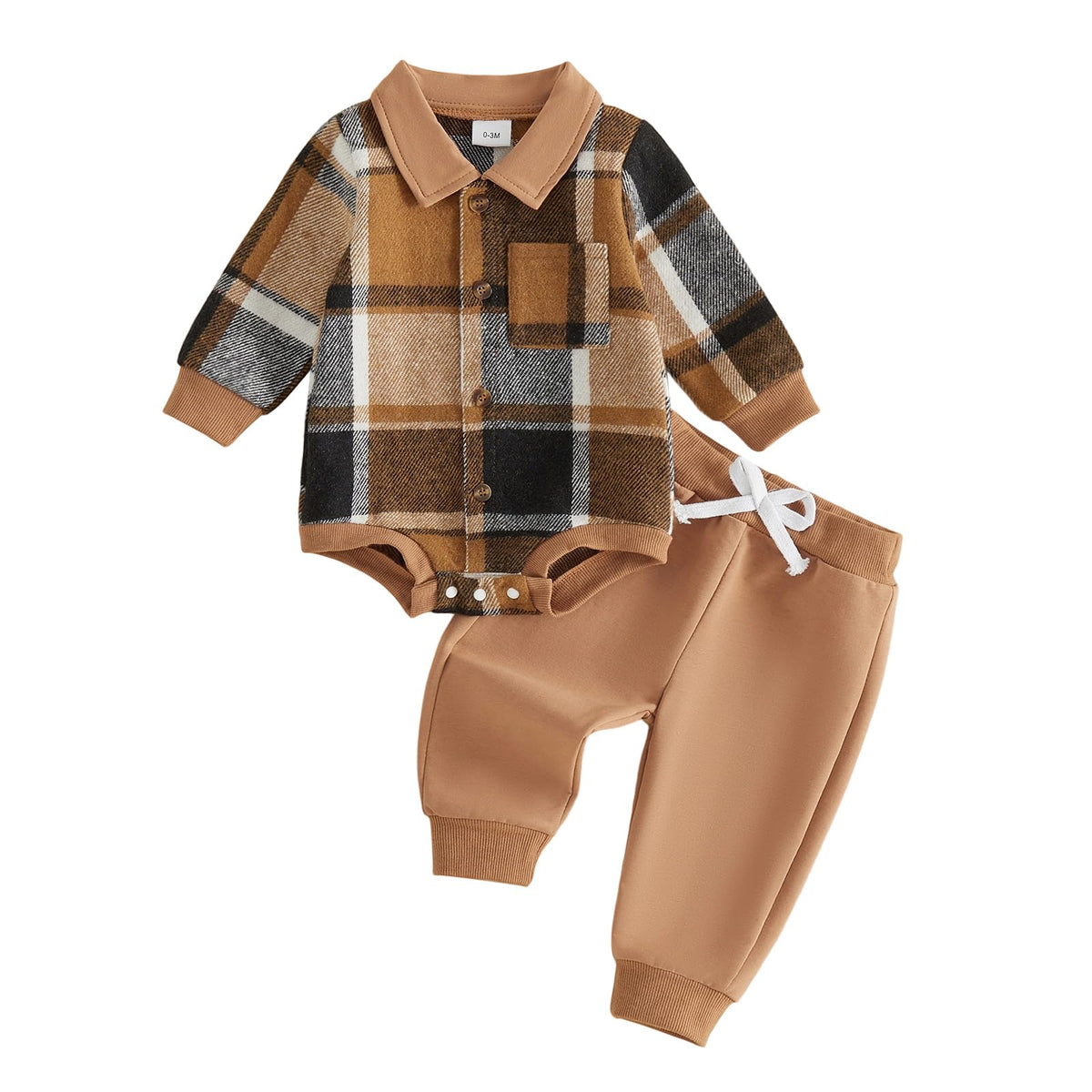 Baby Boy Fall Outfits Flannel Baby Sweatshirt Romper Boys Pants Set